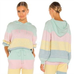 OLIVIA RUBIN Suki Sequin Wool Knit Hoodie Sweater in Pastel Stripe